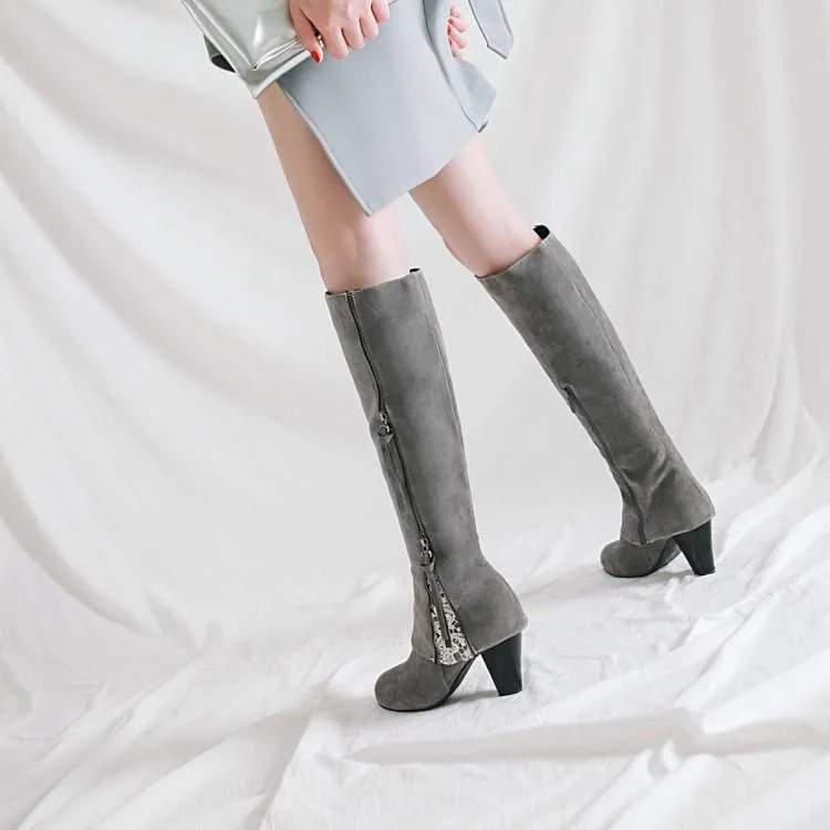 Women new fashion side zipper chunky heel knee high boots