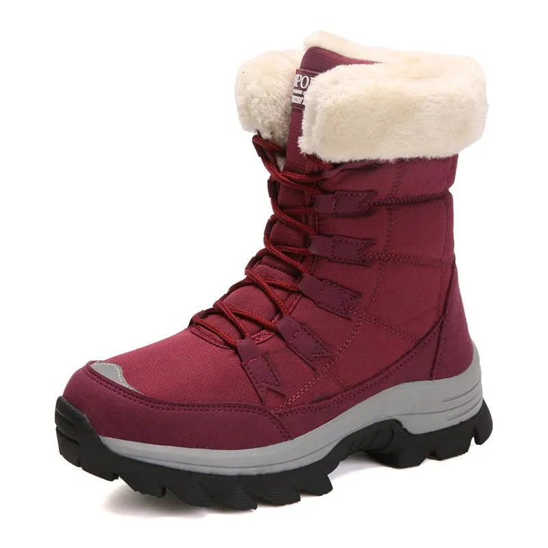 Women winter highcut plush keep warm platform lace up snow boots