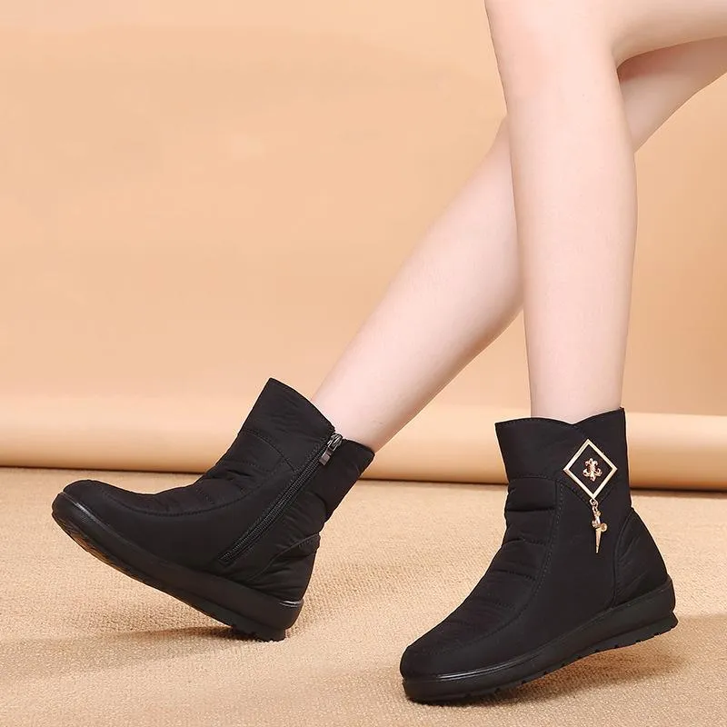 Women winter waterproof faux fur keep warm ankle snow boots