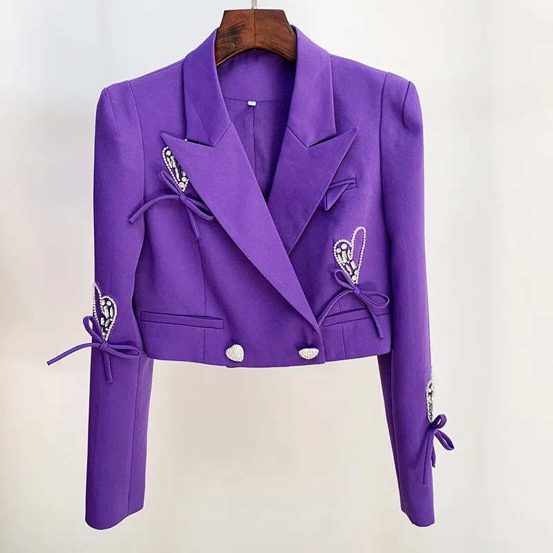 Women's Heart Jewellery and Bows Decoration Short Loose Fit Blazer Jacket Coat