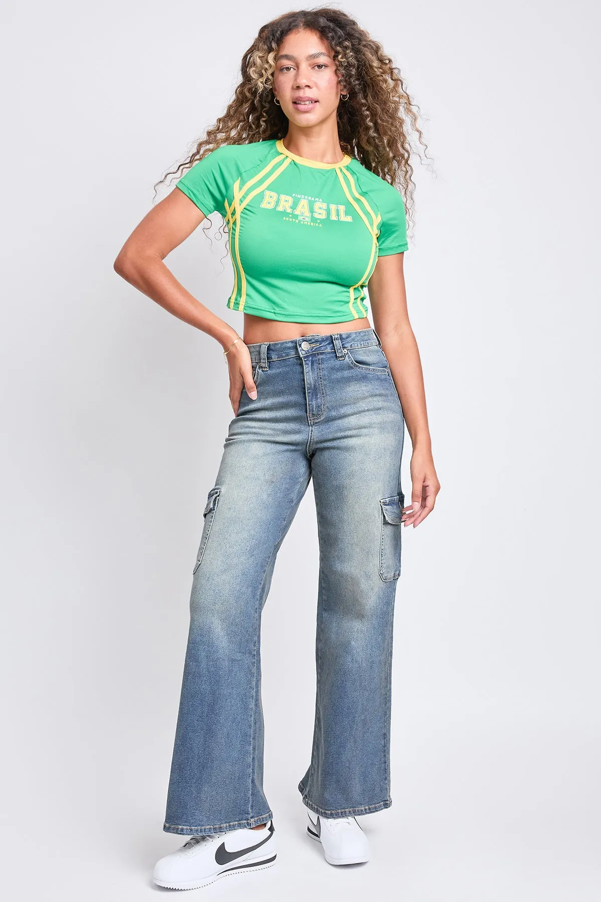 Women's High Rise Wide Leg Skater Cargo Jeans