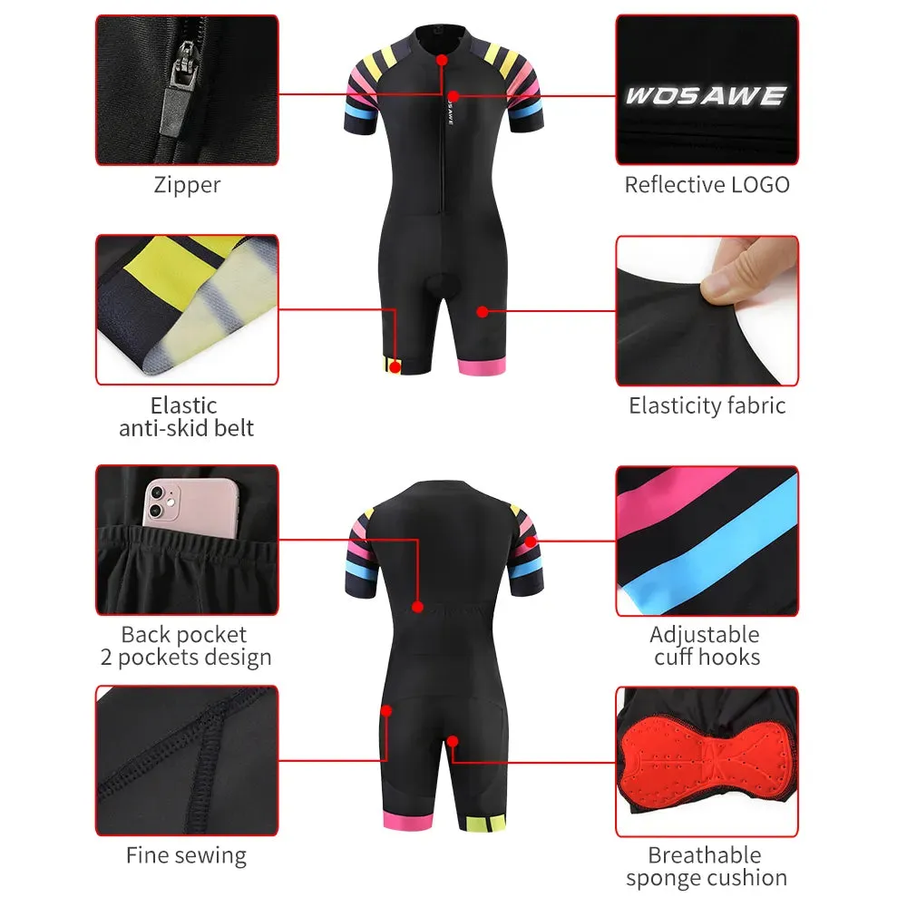 Women's Ladies Triathlon Sportswear Racing Team Jersey Jumpsuit Short Sleeve Tight Cycling Suit