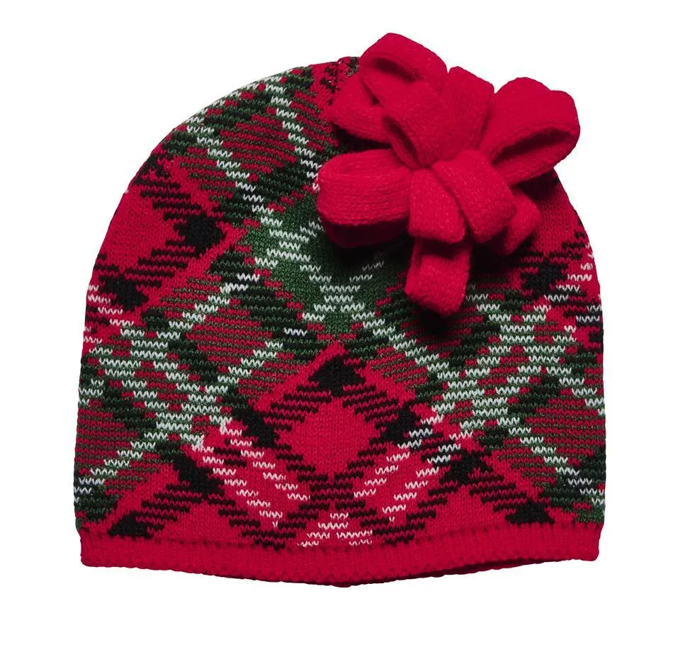 Women's Plaid Gift Bow Beanie