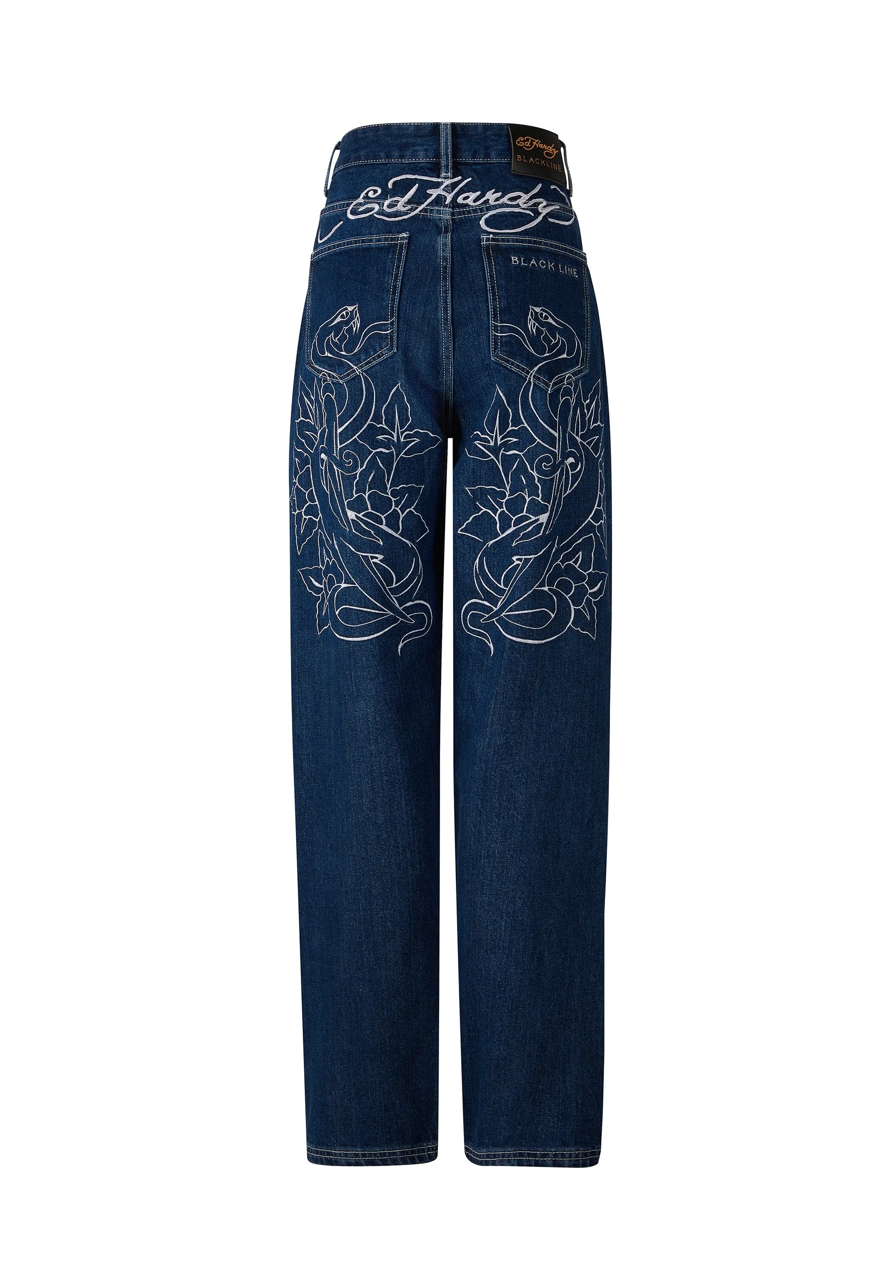 Womens Snake & Dagger Tonal Relaxed Denim Trousers Jeans - Indigo