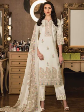 Woolen Printed Unstitched Cream Winter Pashmina Ladies Suits Material