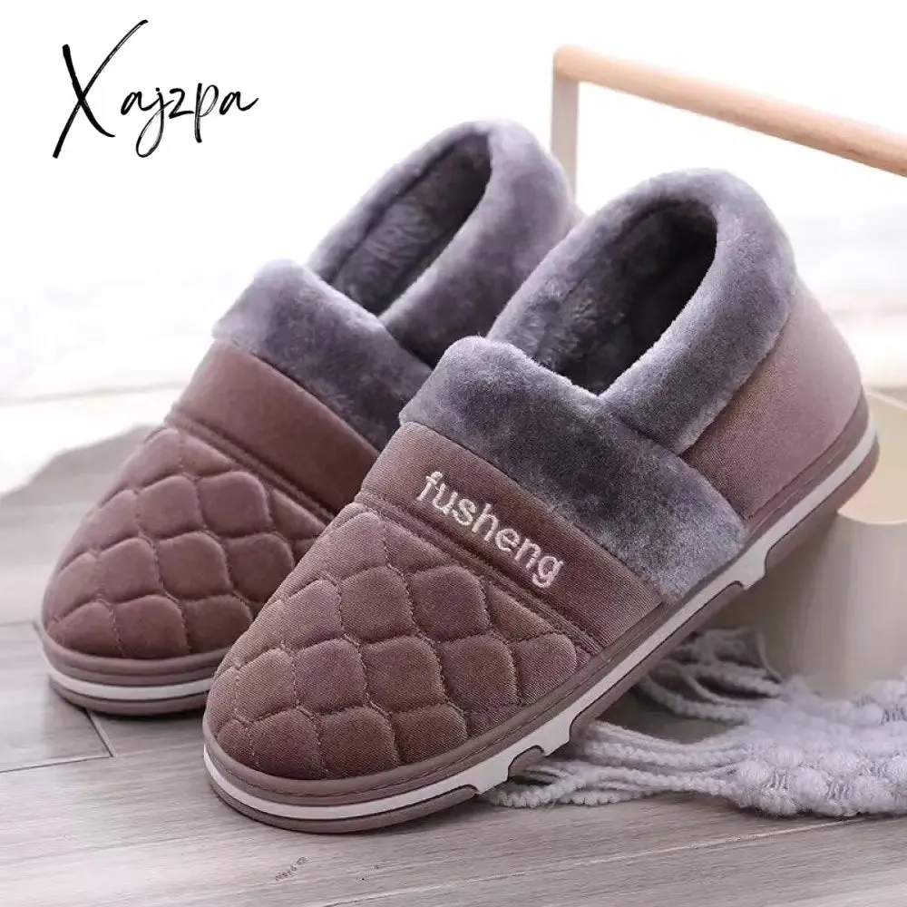 Xajzpa - Coslony Mens House Slippers Winter Shoes Women Home Slippers Indoor Warm Soft Sole Male Felt Slipper Moccasin Room Footwear