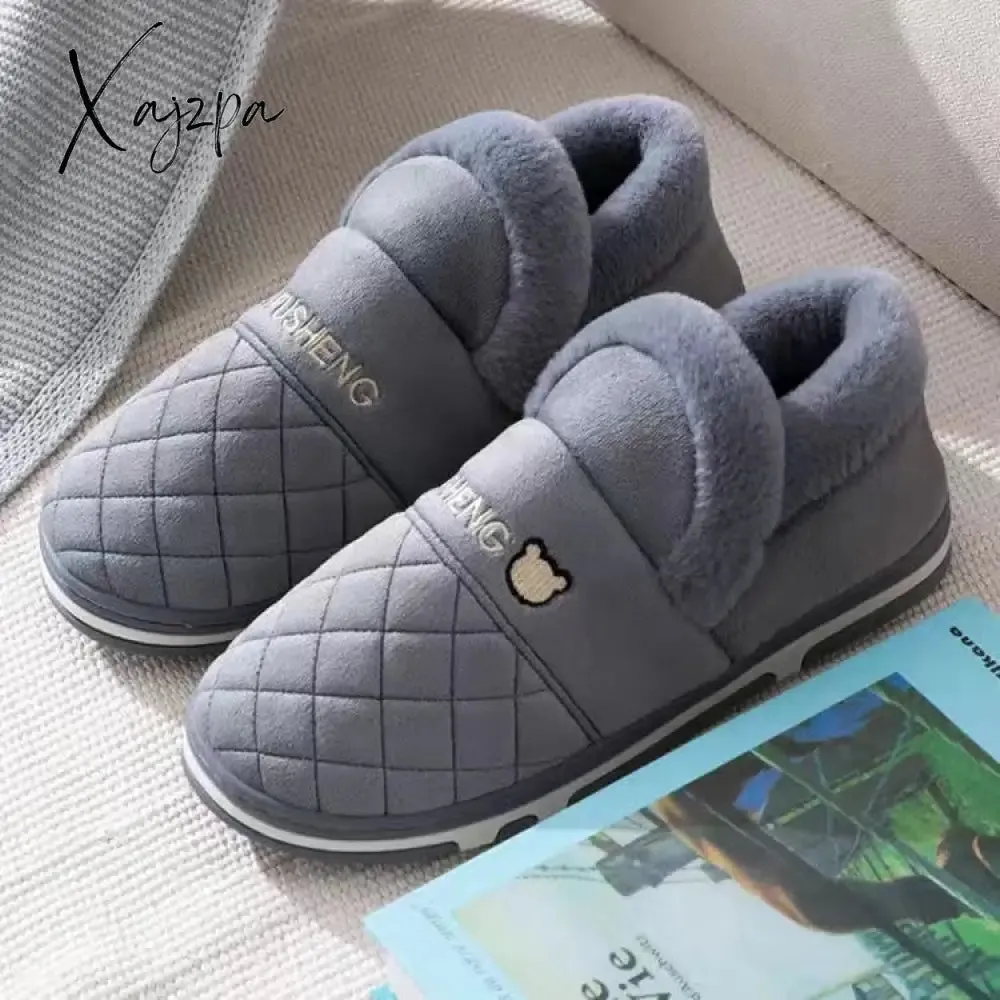 Xajzpa - Coslony Mens House Slippers Winter Shoes Women Home Slippers Indoor Warm Soft Sole Male Felt Slipper Moccasin Room Footwear