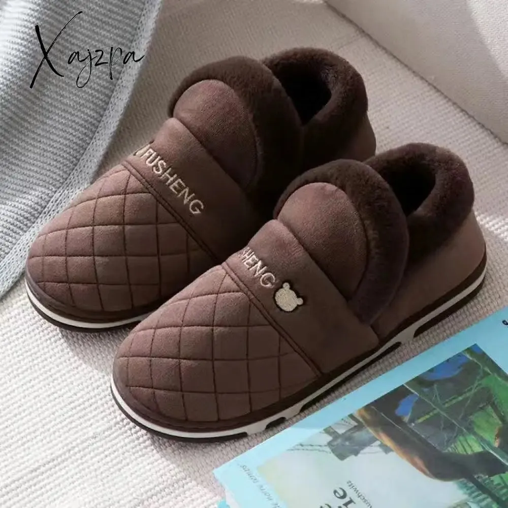 Xajzpa - Coslony Mens House Slippers Winter Shoes Women Home Slippers Indoor Warm Soft Sole Male Felt Slipper Moccasin Room Footwear