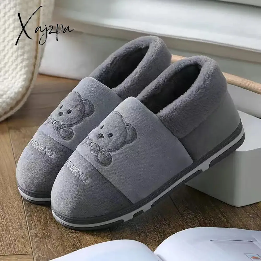 Xajzpa - Coslony Mens House Slippers Winter Shoes Women Home Slippers Indoor Warm Soft Sole Male Felt Slipper Moccasin Room Footwear