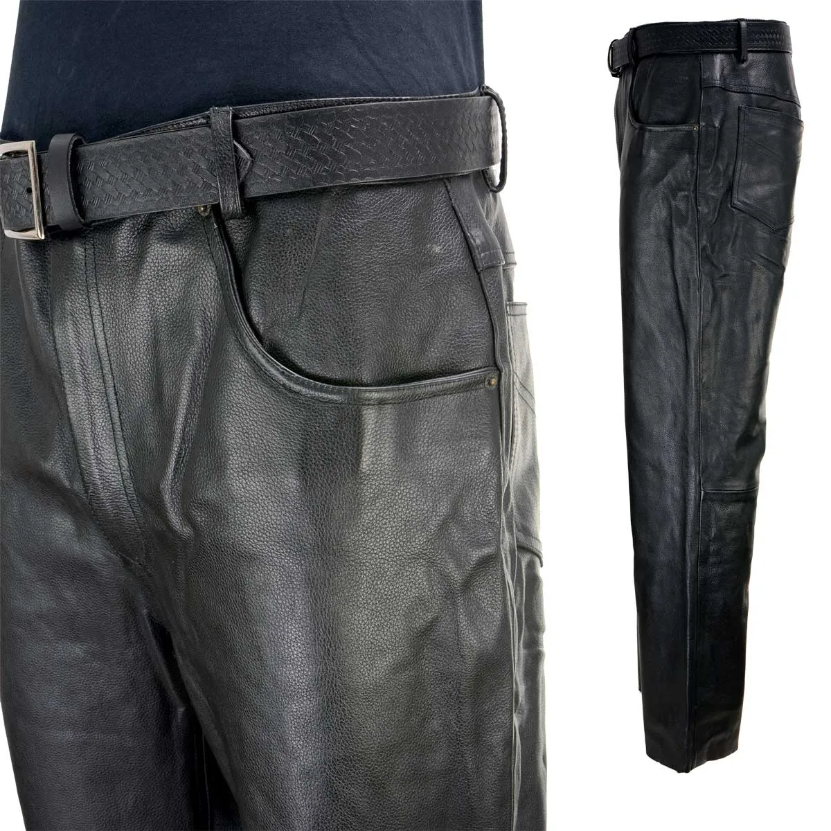 Xelement 860 Men's 'Classic' Black Loose Fit Motorcycle Casual Leather Pants