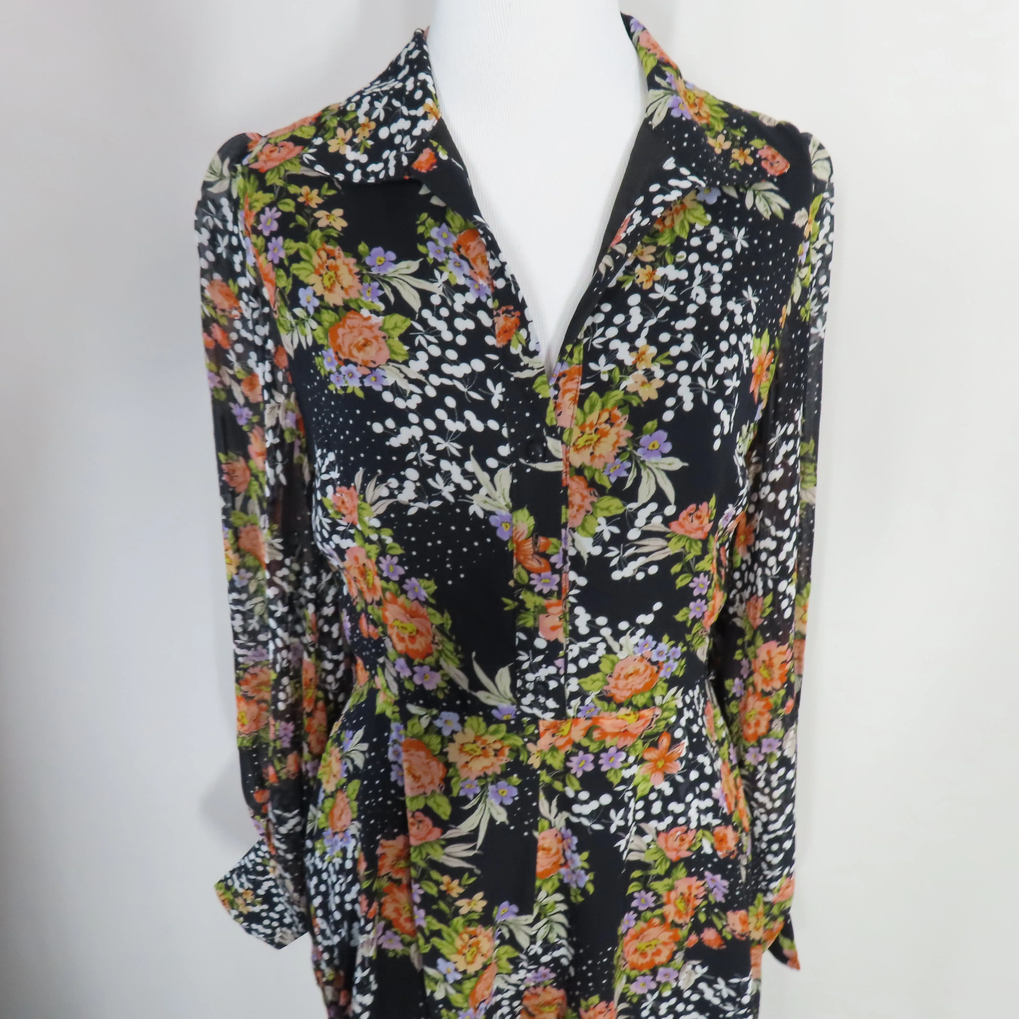 Yumi Kim Midnight Magic Black Floral Long Sleeve Button-up Collar Perry Romper Size X-Small