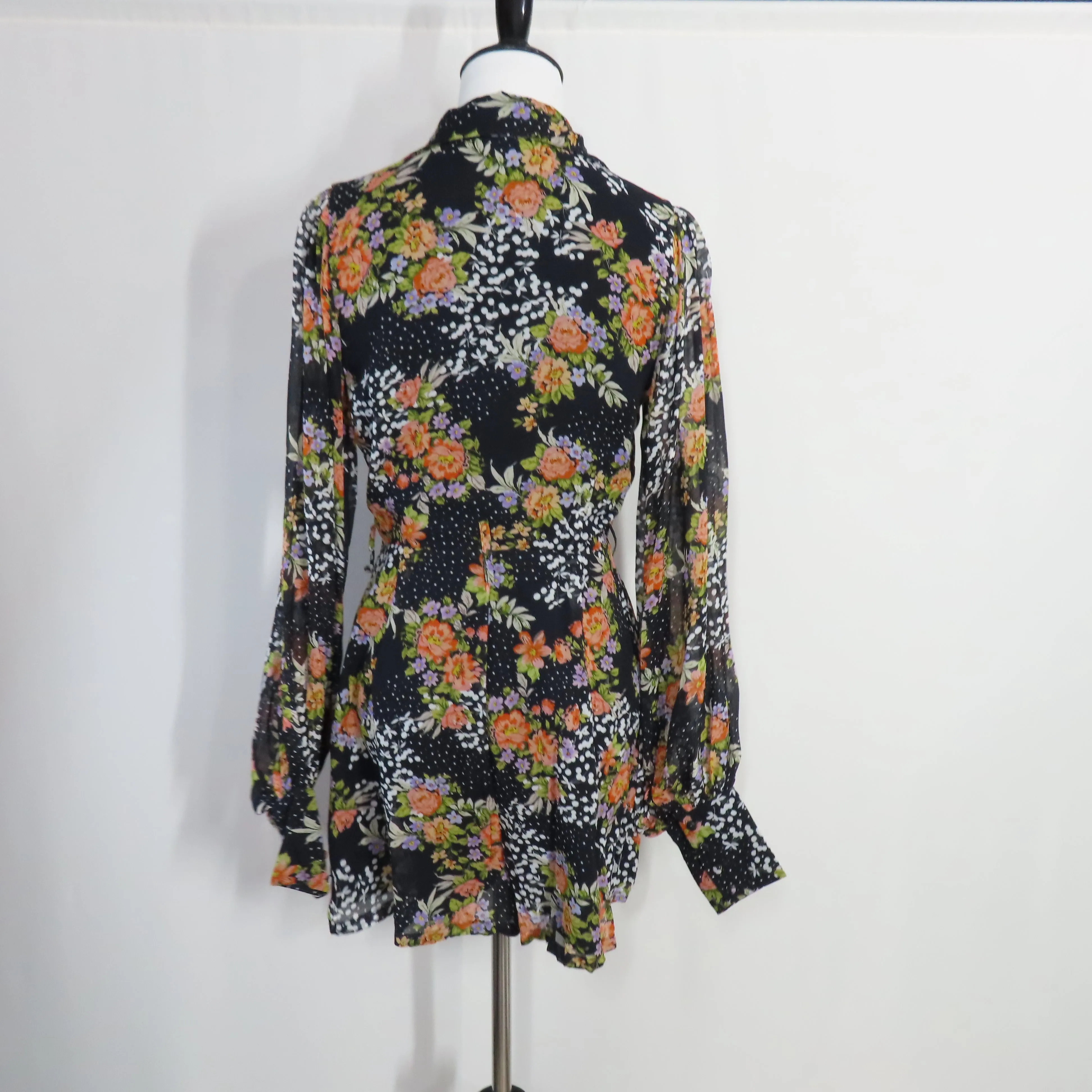 Yumi Kim Midnight Magic Black Floral Long Sleeve Button-up Collar Perry Romper Size X-Small