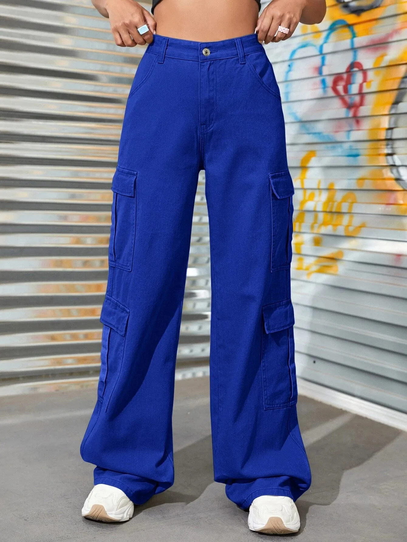 Zipper Fly High Waist Cargo Jeans